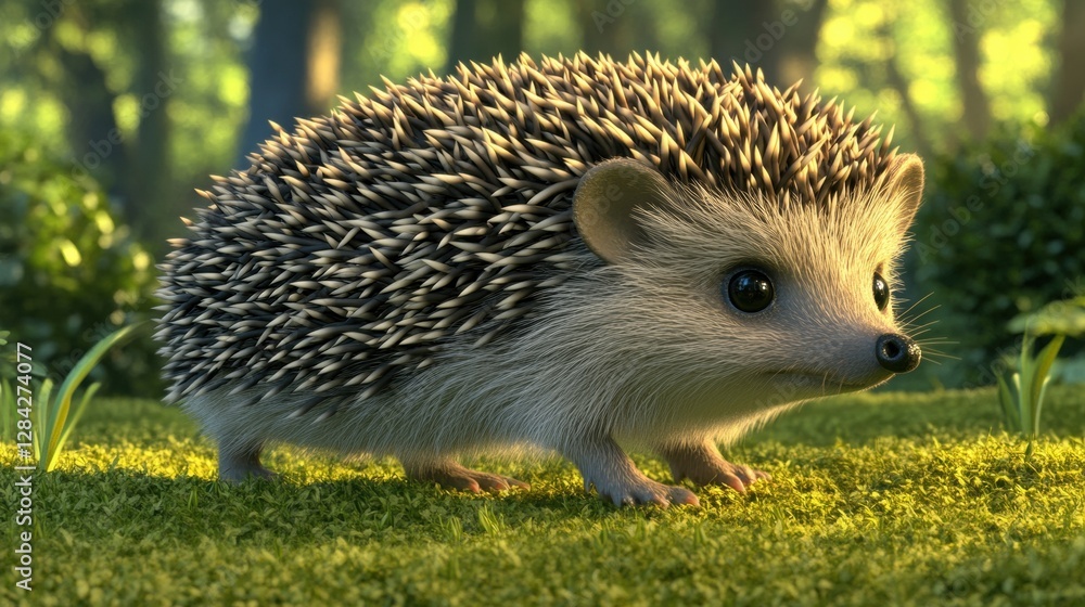 Animated Hedgehog on Green Grass in Forest Sunlight Rendering Animal Portrait Wildlife Animated Hedgehog on Green Grass in Forest Sunlight Rendering Animal Portrait Wildlife