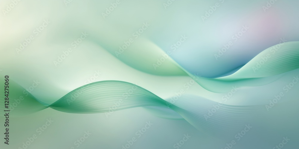Obraz premium Abstract Green and Blue Wavy Lines Background with Light Pastel Tones.