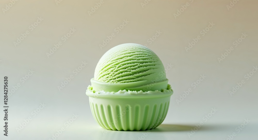 Fresh Green Ice Cream Scoop on a Cream Background Perfect for Sweet Treats and Dessert Decoration Fresh Green Ice Cream Scoop on a Cream Background Perfect for Sweet Treats and Dessert Decoration