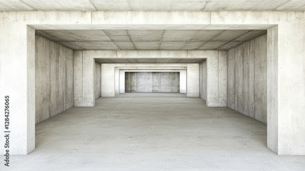 Long Concrete Tunnel with Geometric Architecture Minimalist and Modern Design Element Long Concrete Tunnel with Geometric Architecture Minimalist and Modern Design Element