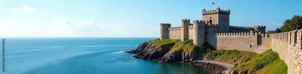 Walls and gates of the castle overlooking the sea, walls, fortress, seawall Walls and gates of the castle overlooking the sea, walls, fortress, seawall