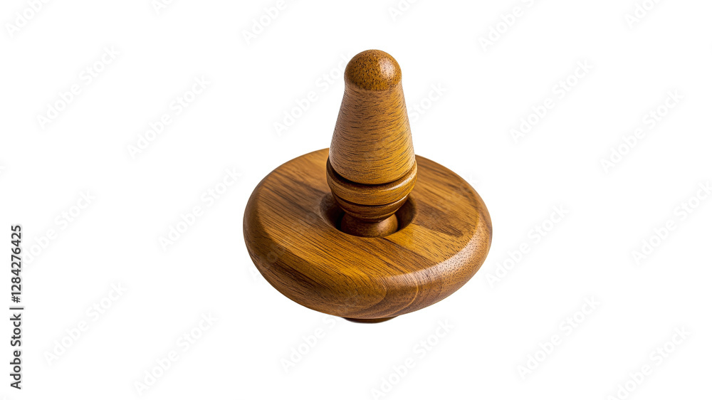 Polished wood spinning top up close Polished wood spinning top up close