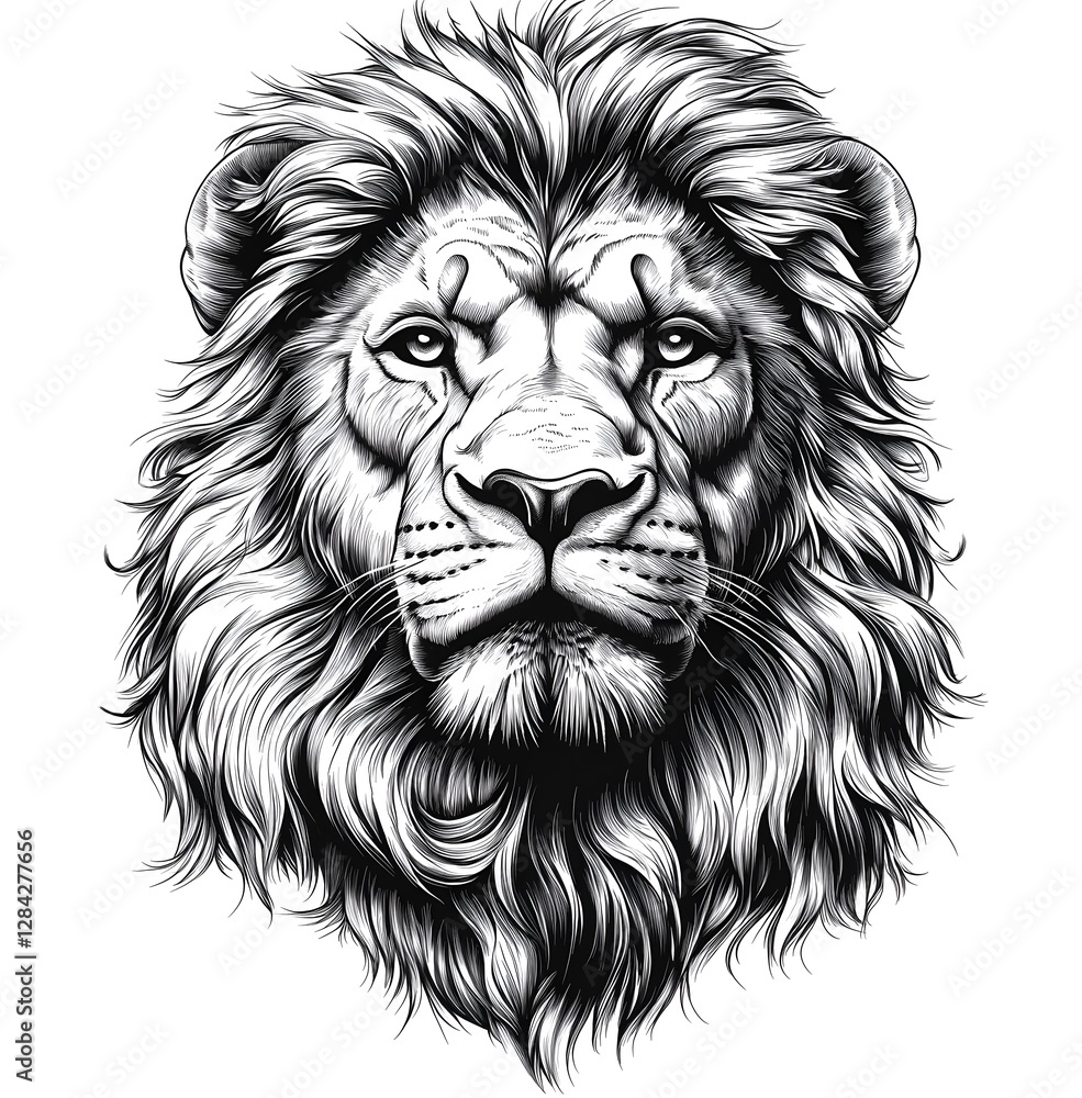 Fototapeta premium Stunning artistic design of a lion head tattoo featuring majestic mane and fierce expression