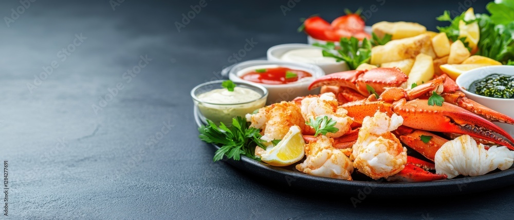 Fresh Seafood Platter with Lobster, Crab, and Dipping Sauces Fresh Seafood Platter with Lobster, Crab, and Dipping Sauces