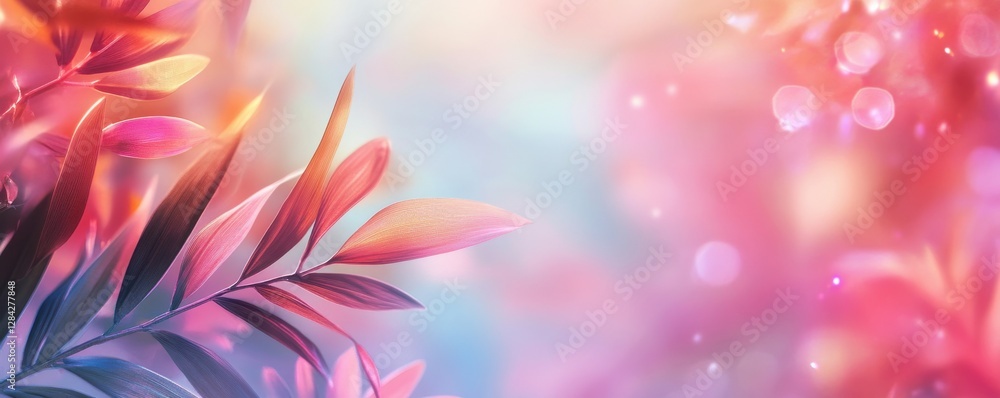 Fototapeta premium Vibrant leaves against a colorful dreamy background with bokeh and soft light