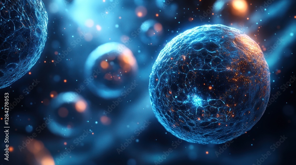 Fototapeta premium Abstract spheres, glowing, digital art, space-like background