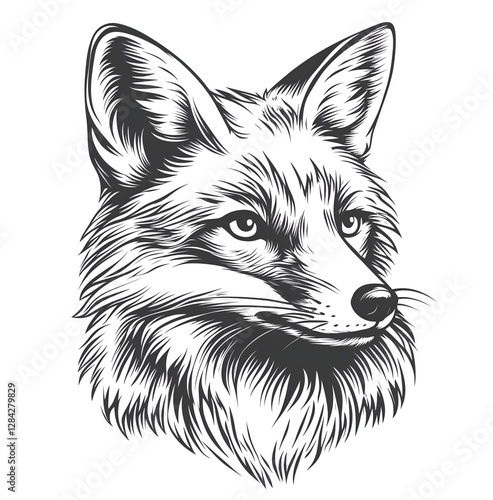 Artistic illustration of a stylized fox head capturing intricate features and expressions photo