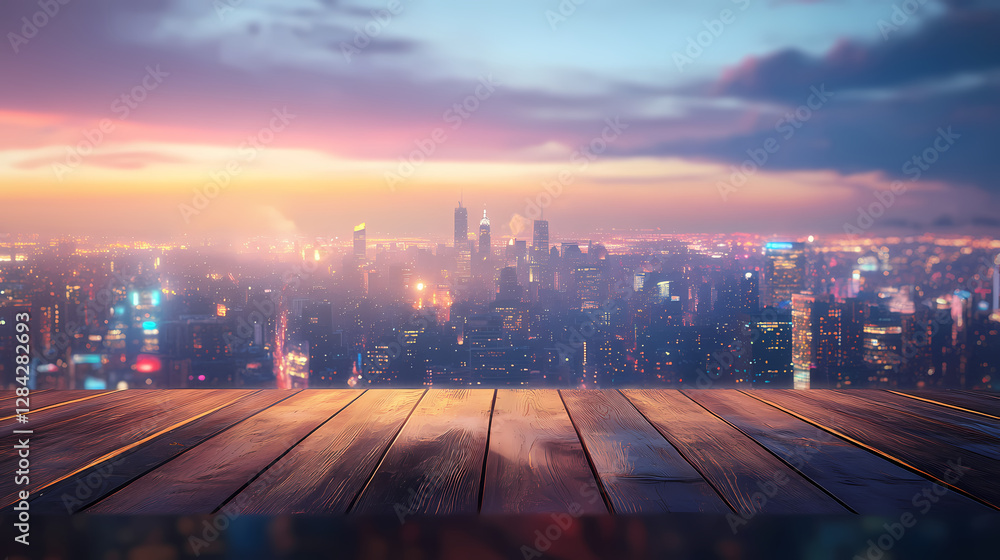 Fototapeta premium urban skyline wooden tabletop