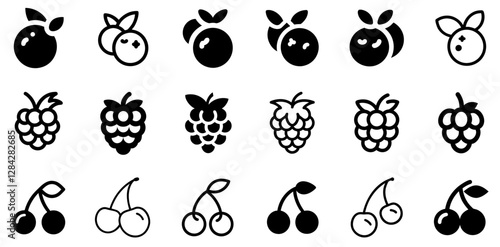 "Blueberry, Raspberry, and Cherry Vector Icon Set – A Vibrant Berry Collection"