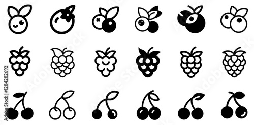 "Blueberry, Raspberry, and Cherry Vector Icon Set – A Vibrant Berry Collection"