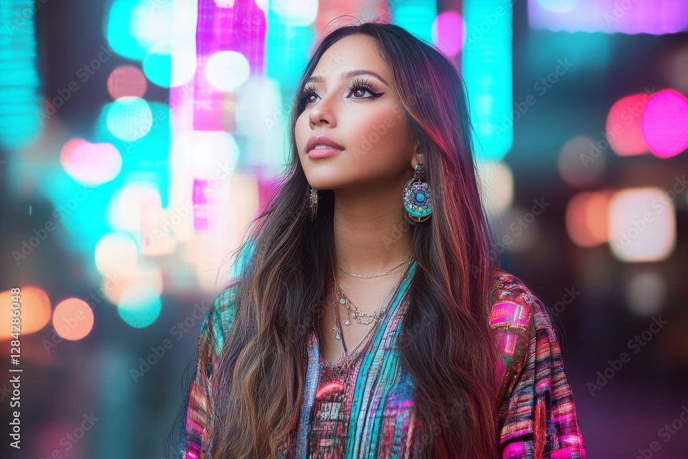 Radiant Dreams: A Reflective Asian Beauty Amidst Vibrant City Lights Radiant Dreams: A Reflective Asian Beauty Amidst Vibrant City Lights