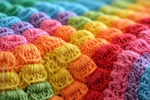 Rainbow crochet blanket showing knitting and crocheting skills