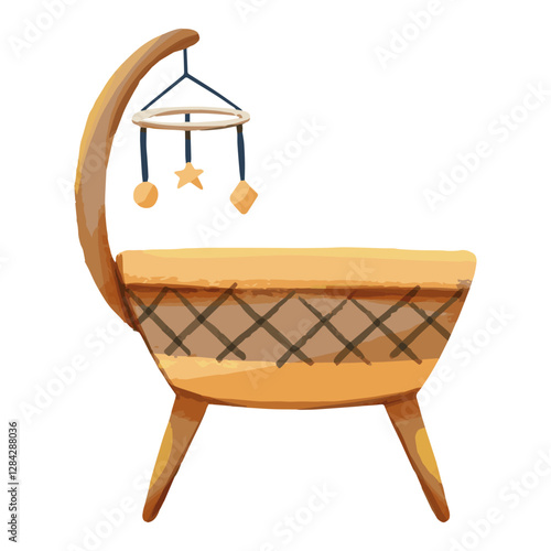Baby Bassinet Bedside in Cute and Soft Watercolor vector Illustration