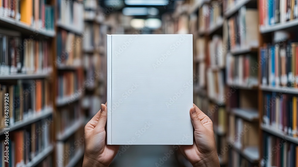 Minimalistic Book Cover Mockup in a Library Environment Minimalistic Book Cover Mockup in a Library Environment