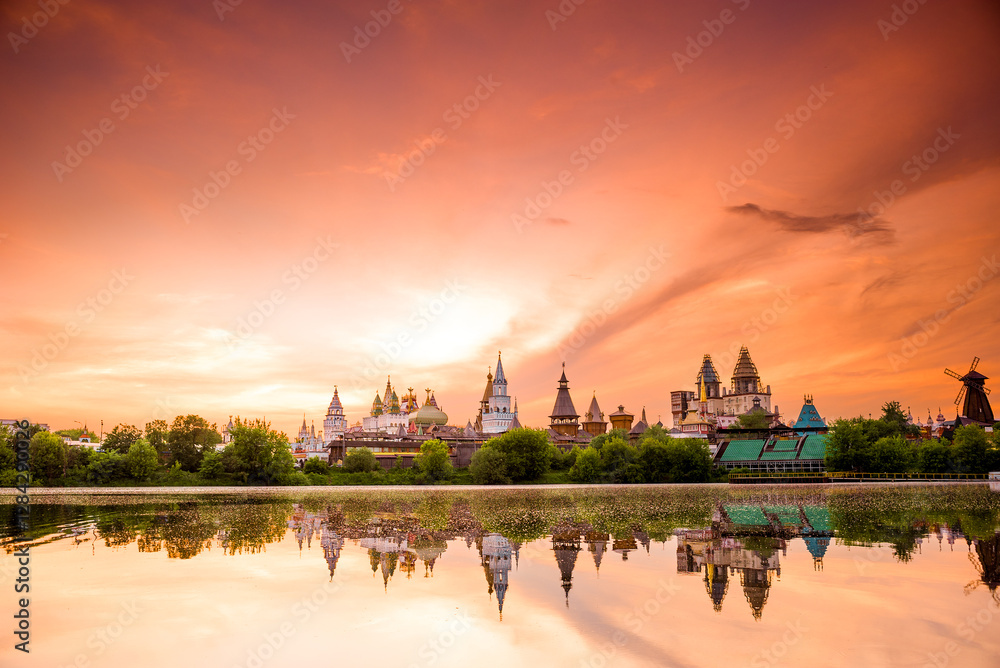 Picturesque sunset sky over Izmailovo Kremlin. Russia