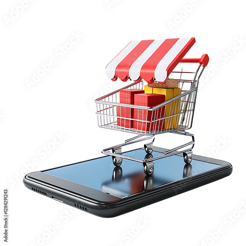 Online Shopping Concept with Mobile Storefront PNG Against Transparent Background for Digital Marketing, E-commerce Branding, or Business Presentations
