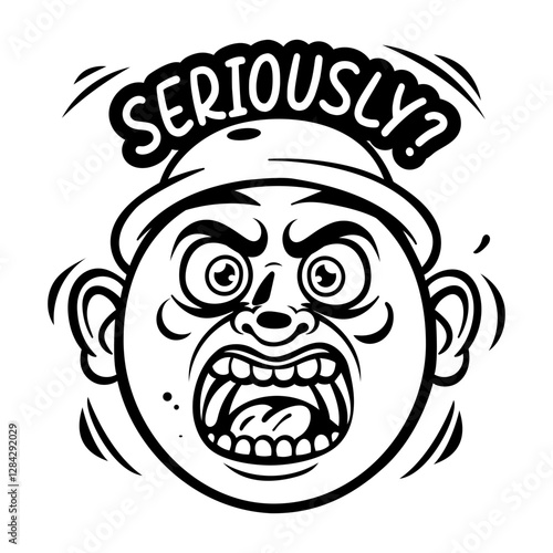 A glyph sticker of angry man asking seriously