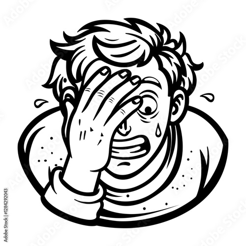 A man ashamed of his guilty, glyph style sticker 