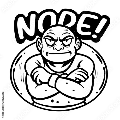 A glyph style sticker of a serious man with nope typography