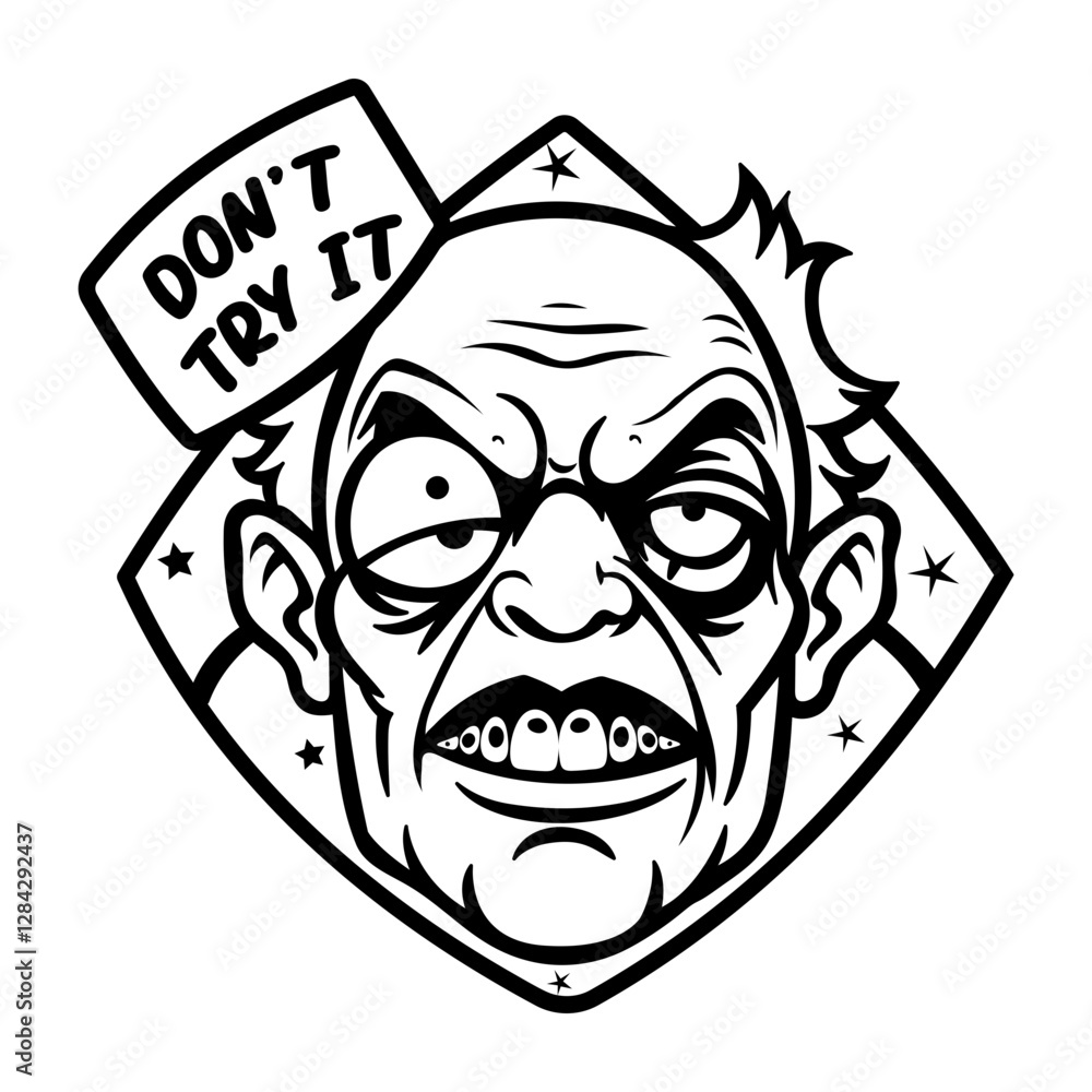 A glyph style sticker of a character giving a warning to not try A glyph style sticker of a character giving a warning to not try