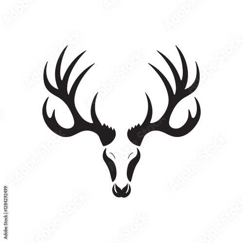 black and white illustration, stylized deer head, vector graphic, silhouette
