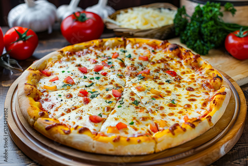 Wallpaper Mural Pizza with cheese and tomatoes on it Torontodigital.ca