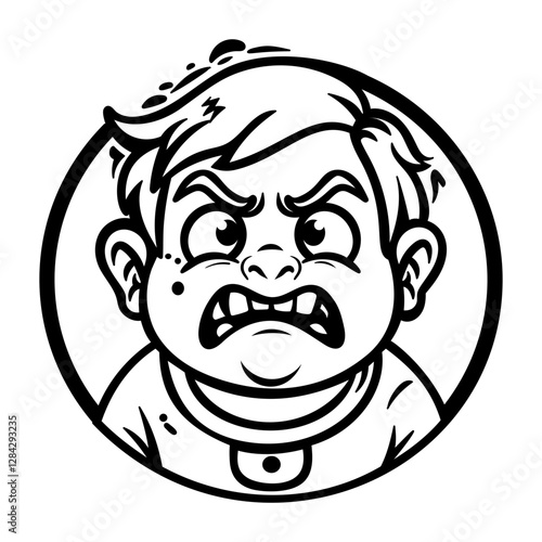 A glyph style sticker of a boy feeling irritation 