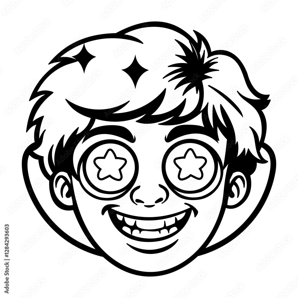 Excited character face sticker in glyph style Excited character face sticker in glyph style