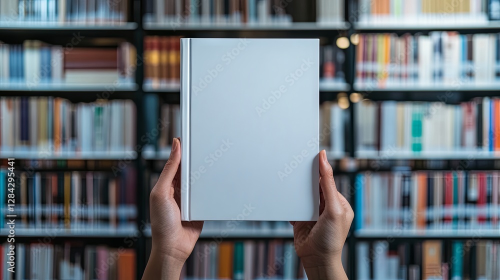 Close-up Blank Book Cover Mockup in a Library Close-up Blank Book Cover Mockup in a Library