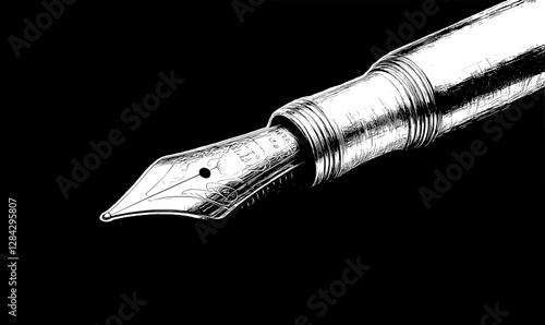 Detailed Illustration of a Vintage Fountain Pen