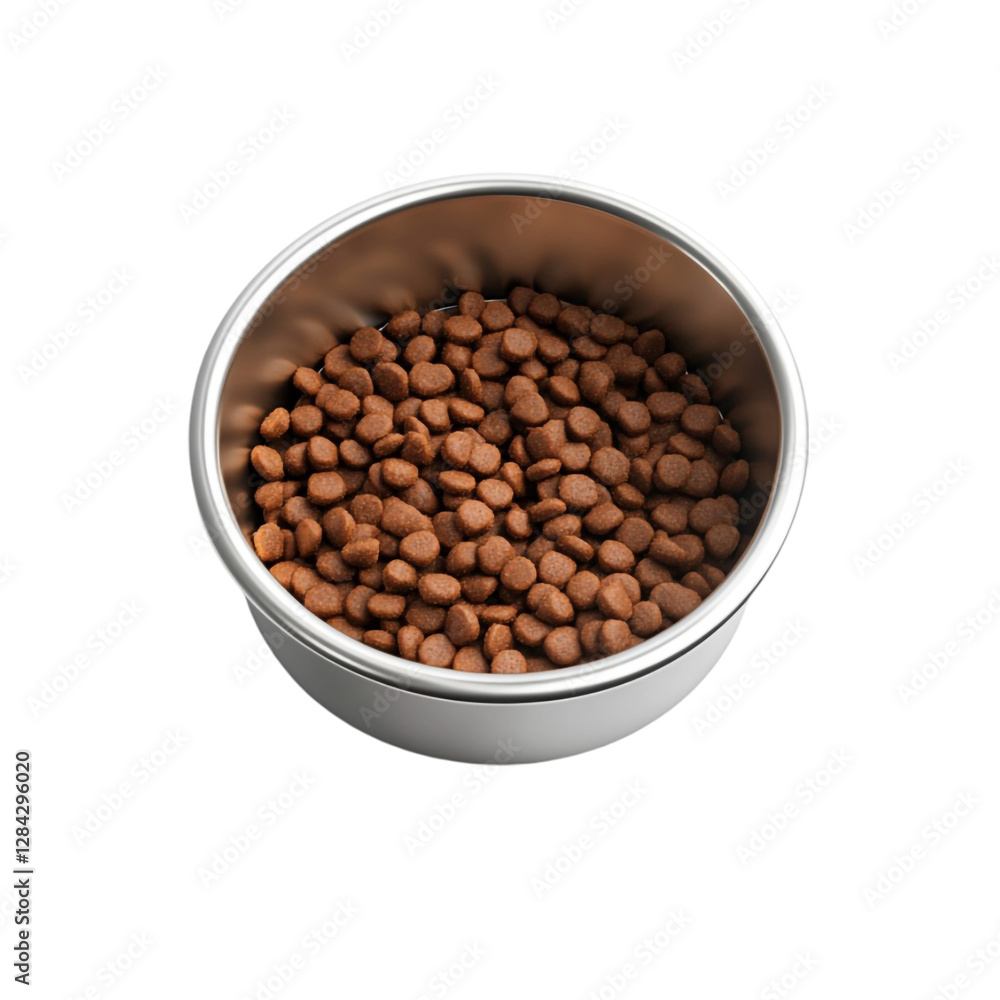 Fototapeta premium A full bowl of brown pet food ready for a hungry pet a satisfying meal