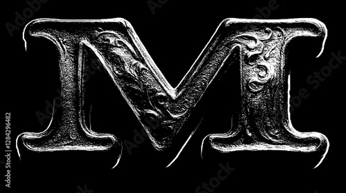 Ornate Capital Letter M in Black Metal