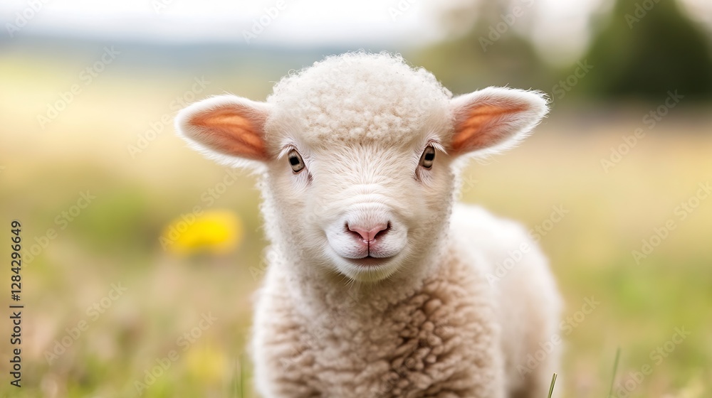 Adorable young lamb with a curious expression in a beautiful meadow : Generative AI Adorable young lamb with a curious expression in a beautiful meadow : Generative AI