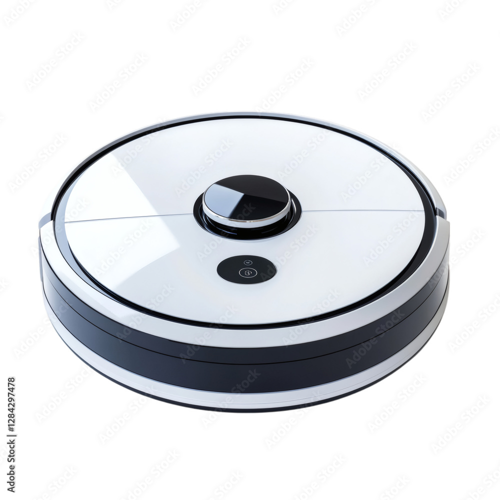 A Futuristic Robot Vacuum Cleaner with a Sleek Round Design Isolated on Transparent Background A Futuristic Robot Vacuum Cleaner with a Sleek Round Design Isolated on Transparent Background