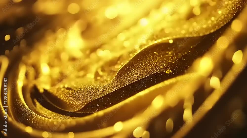 A close-up of shimmering golden liquid with swirling patterns and reflections of light. A close-up of shimmering golden liquid with swirling patterns and reflections of light.