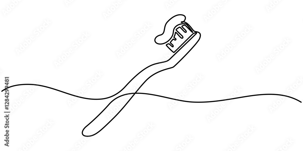 One Continuous Line Drawing of Toothbrush Icon. Single Line Vector Illustration, Continuous one line drawing of toothbrush and toothpaste, single line art toothbrush and toothpaste graphic vector. One Continuous Line Drawing of Toothbrush Icon. Single Line Vector Illustration, Continuous one line drawing of toothbrush and toothpaste, single line art toothbrush and toothpaste graphic vector.