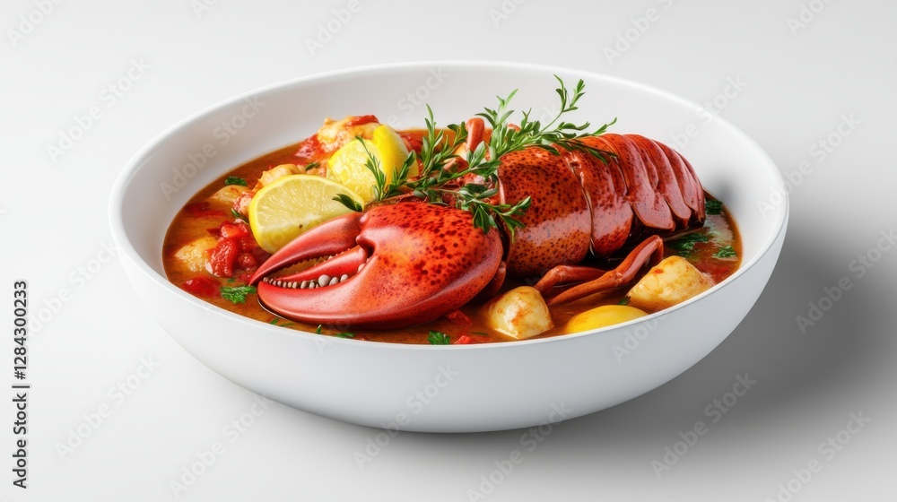 Fresh Lobster Dish with Lemon and Herbs in Elegant Bowl Fresh Lobster Dish with Lemon and Herbs in Elegant Bowl