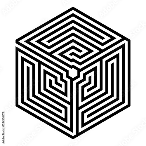 Hexagonal Roman labyrinth pattern from the 4th century CE. Unicursal labyrinth in the shape of a hexagon, with a single path from the entry of the left upper entrance to the hexagonal center. Vector