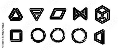 Impossible shape set. Unreal geometric elements collection. Optical illusion vector design