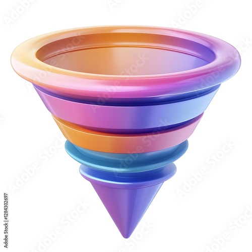Fototapeta Naklejka Na Ścianę i Meble -  3D Funnel Icon with Smooth Gradient and Flowing Leads on White Background