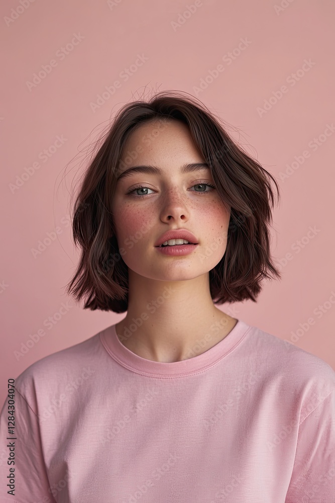 Soft portrait of young woman with natural beauty against pastel Soft portrait of young woman with natural beauty against pastel