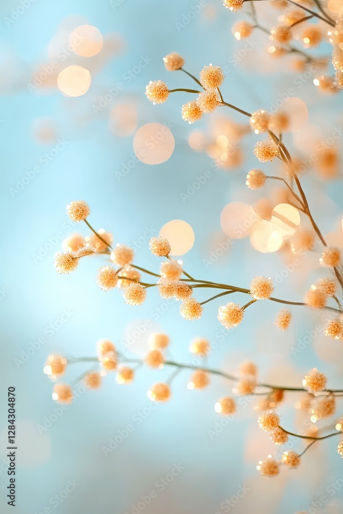 Delicate branches with soft, round blooms create serene and drea Delicate branches with soft, round blooms create serene and drea