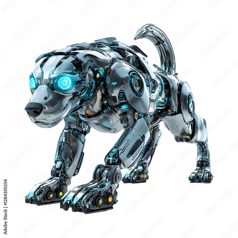 Robotic Dog with Glowing Eyes Isolated on Transparent Background Robotic Dog with Glowing Eyes Isolated on Transparent Background