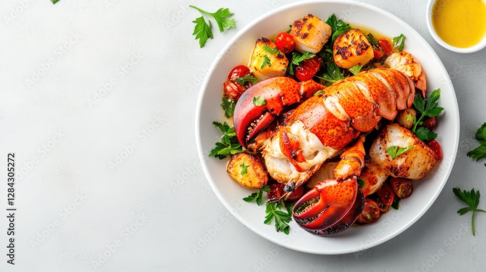 Freshly Grilled Lobster with Vegetables and Lemon Butter Sauce