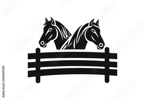 Horse silhouette behind wooden fence paddock vector illustration on white background