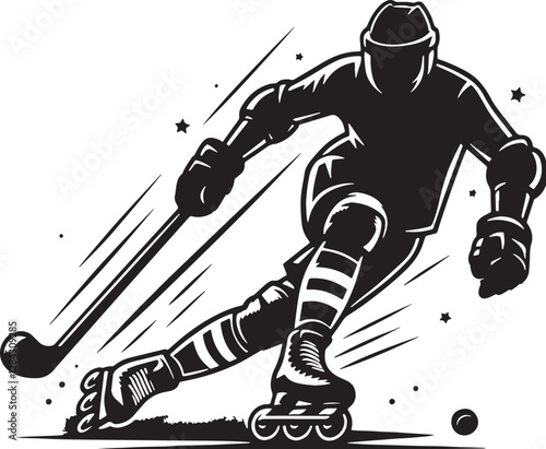 Black Color Roller Hockey Silhouette Vector Illustration design, Solid White Background