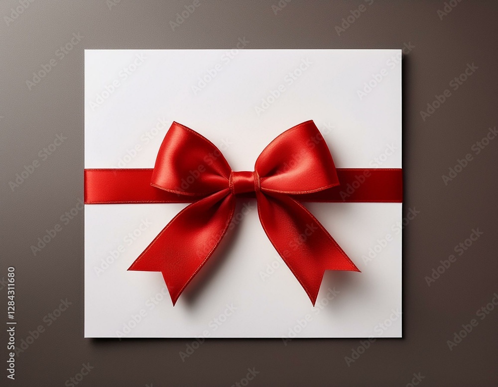 Tarjeta de felicitación Blanca, con un lazo rojo, fondo blanco neutro Tarjeta de felicitación Blanca, con un lazo rojo, fondo blanco neutro