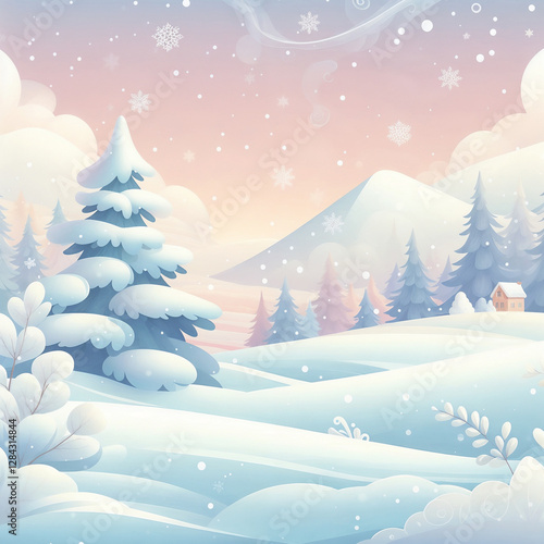 Wallpaper Mural Snowy winter landscape with pastel sky and distant mountains during twilight Torontodigital.ca