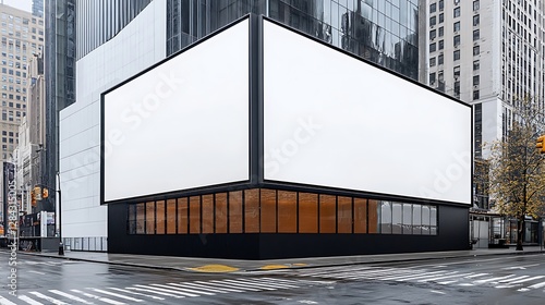 Blank Billboard Mockup: Modern City Street Corner Advertisement AI Generated