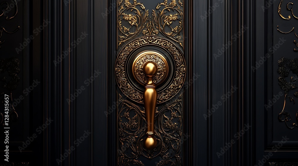 Ornate Gold Door Handle Detail: Elegant Black Door Design AI Generated Ornate Gold Door Handle Detail: Elegant Black Door Design AI Generated